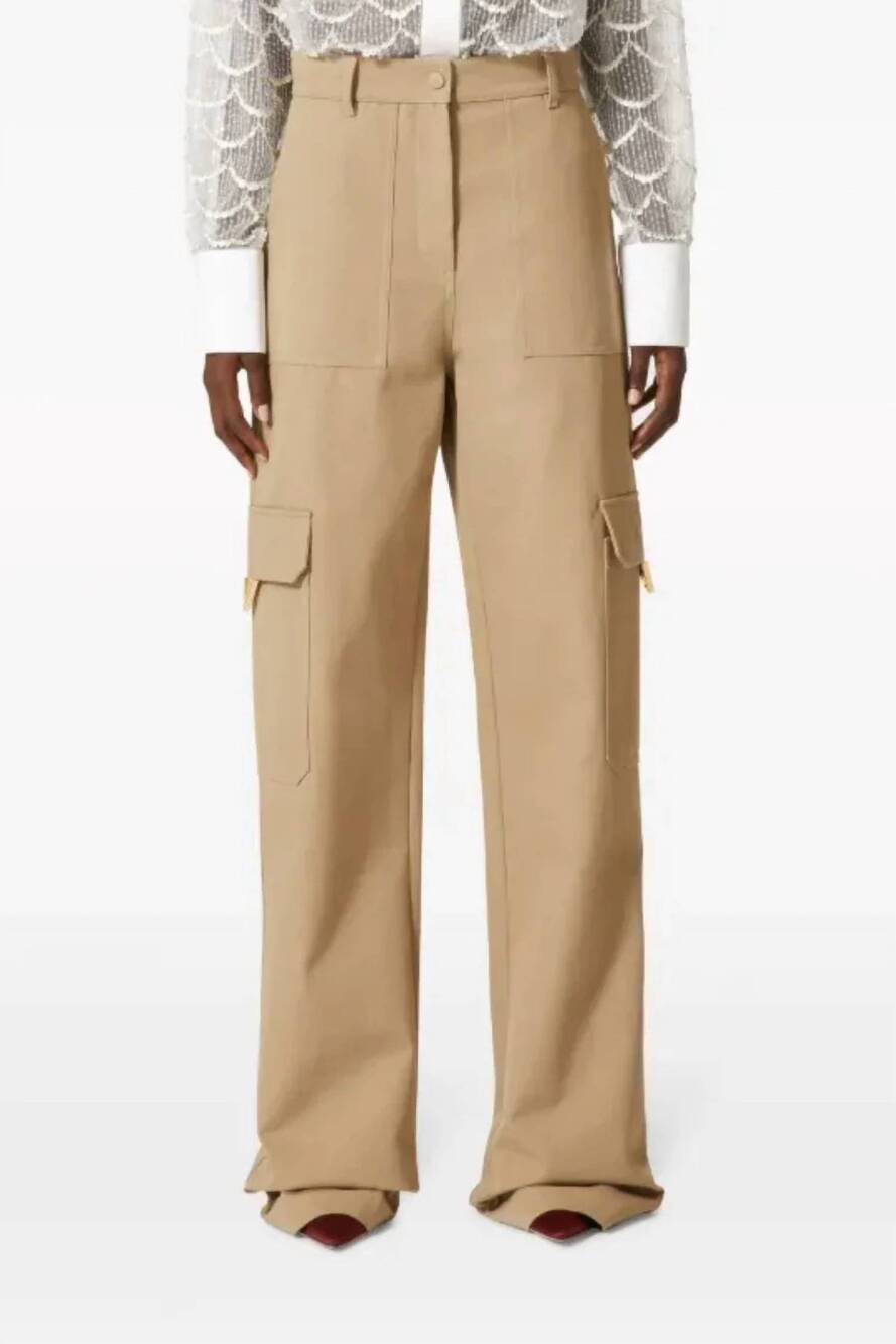 NEW VALENTINO GARAVANI canvas cargo trousers in beige